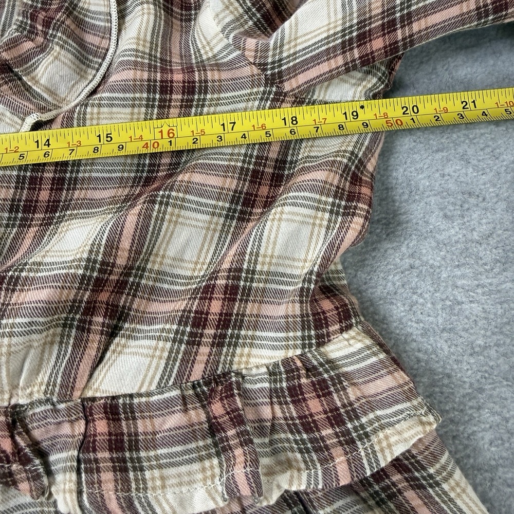 NWT American Eagle Plaid Ruffle Tie Front Peplum Top Large Cottagecore Boho - Picture 7 of 8